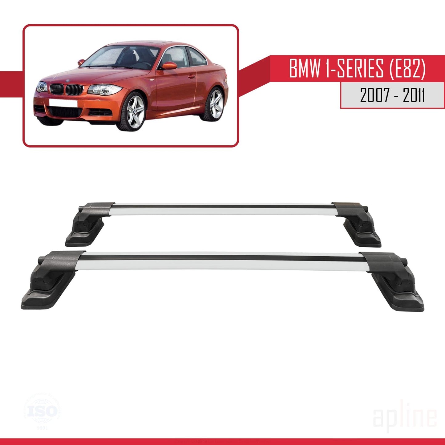 Kompatibel mit BMW 1er (E82) 2007-2013 ACE-3 Dachträger Autodachträger Graues Aluminium 2 Stangen