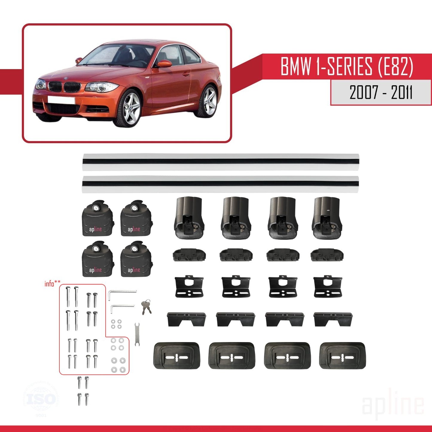 Kompatibel mit BMW 1er (E82) 2007-2013 ACE-3 Dachträger Autodachträger Graues Aluminium 2 Stangen