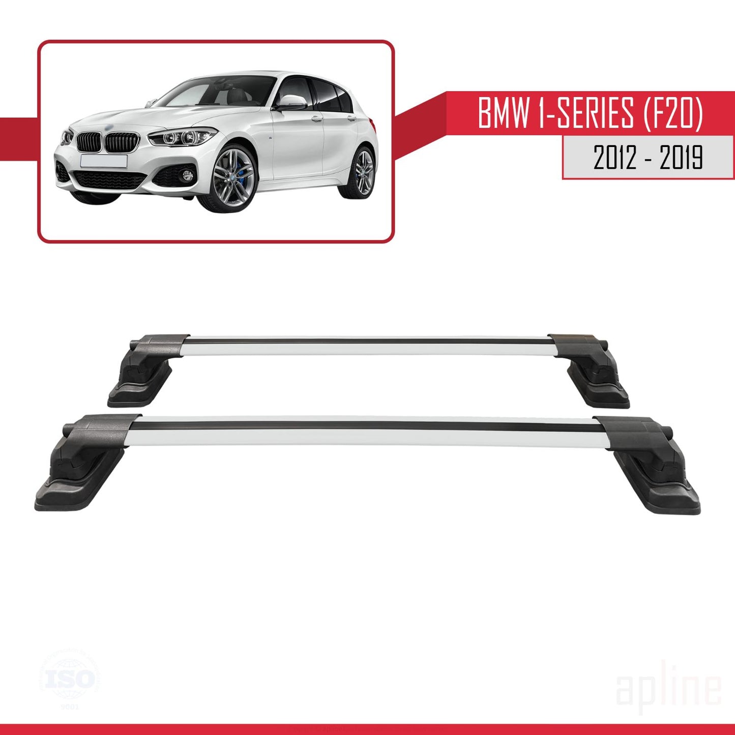 Kompatibel mit BMW 1er (F20) 2012-2019 ACE-3 Dachträger Autodachträger Graues Aluminium 2 Stangen