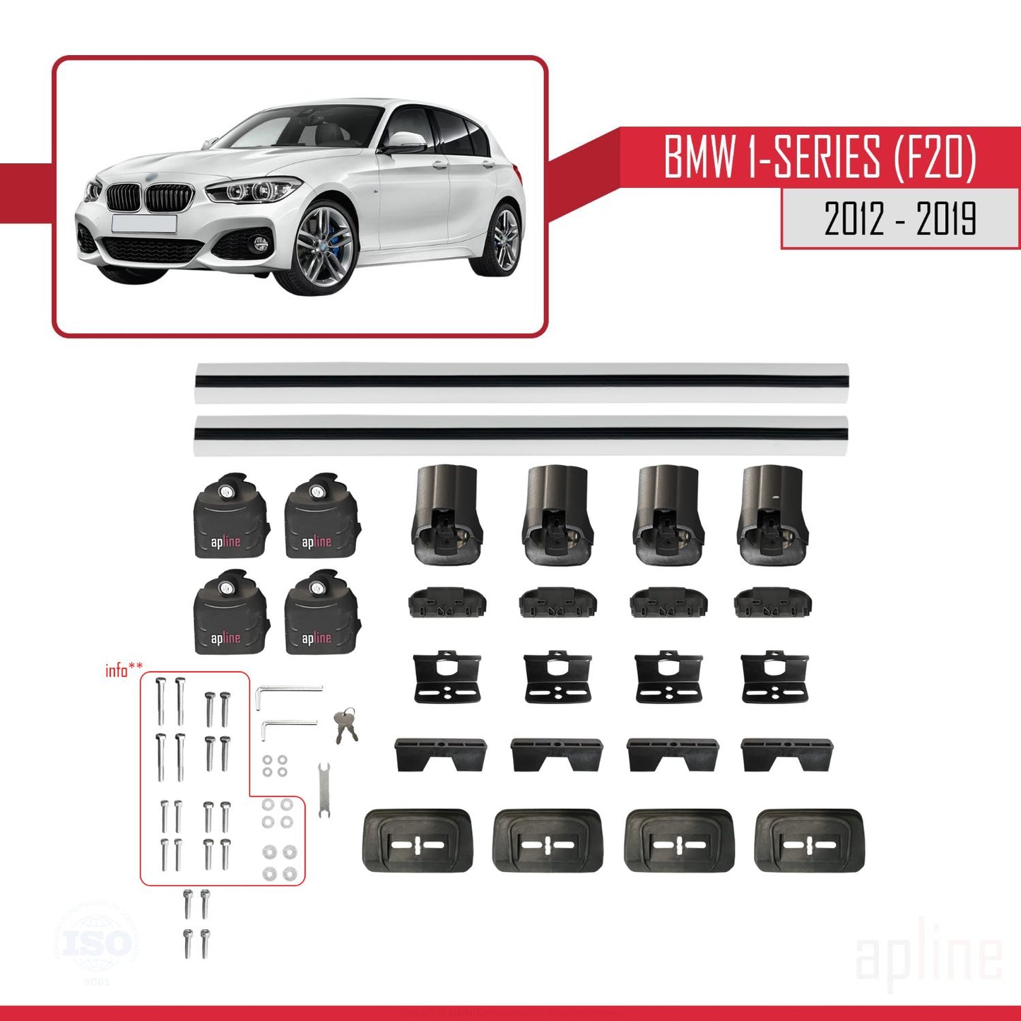 Kompatibel mit BMW 1er (F20) 2012-2019 ACE-3 Dachträger Autodachträger Graues Aluminium 2 Stangen