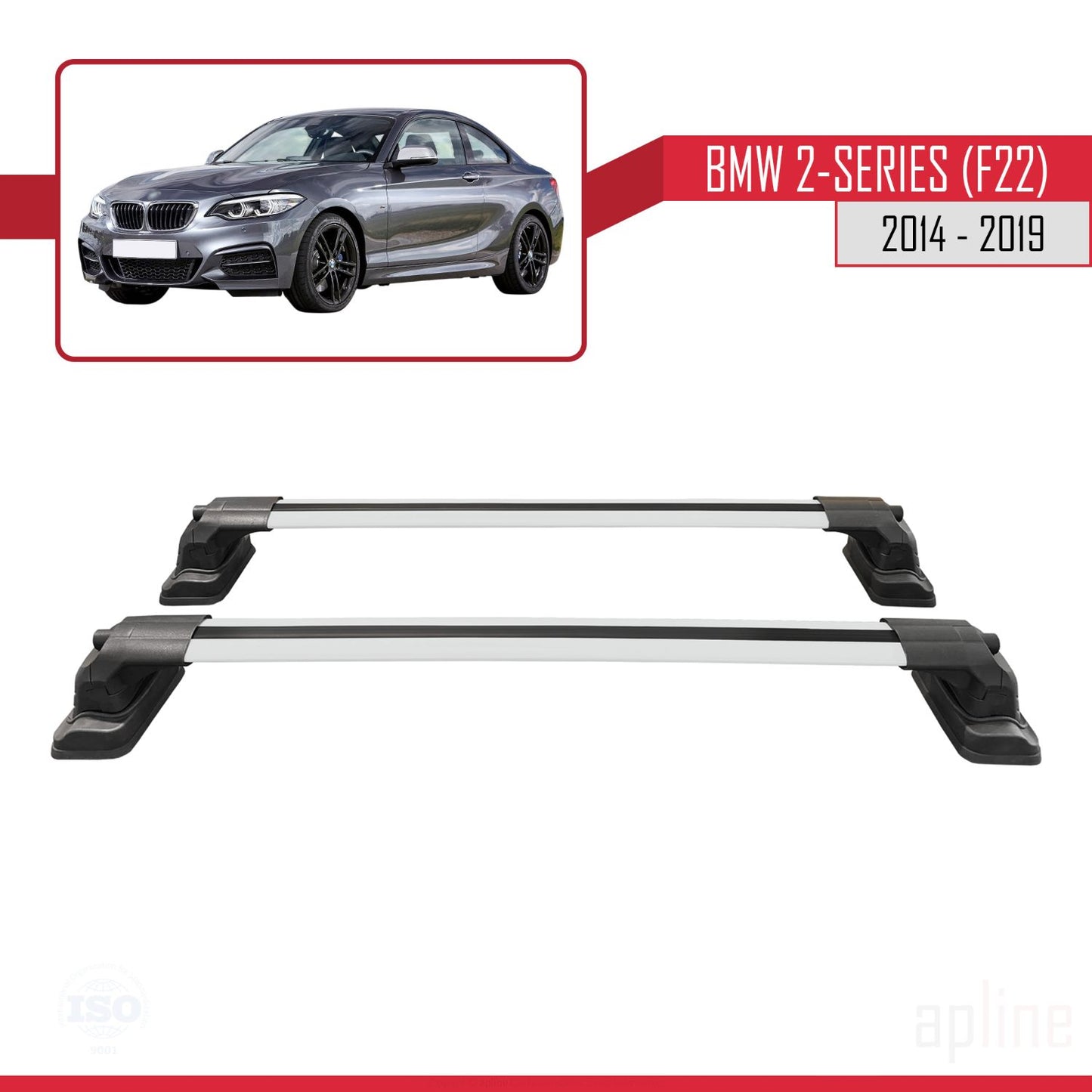Compatibile con BMW Serie 2 (F22) 2014-2019 ACE-3 Barre portatutto per auto Portapacchi in alluminio grigio 2 barre
