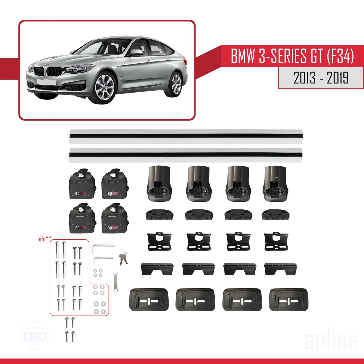 Compatible avec BMW Série 3 Gran Turismo (F34) 2013-2019 ACE-3 Barres de Toit Railing Porte-Bagages de Voiture Gris Aluminium 2 Barres