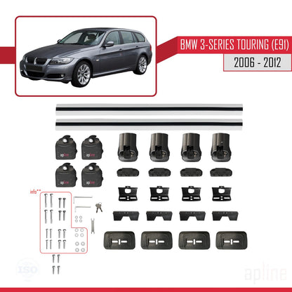 Compatible avec BMW Série 3 Touring (E91) 2006-2012 ACE-3 Barres de Toit Railing Porte-Bagages de Voiture Gris Aluminium 2 Barres