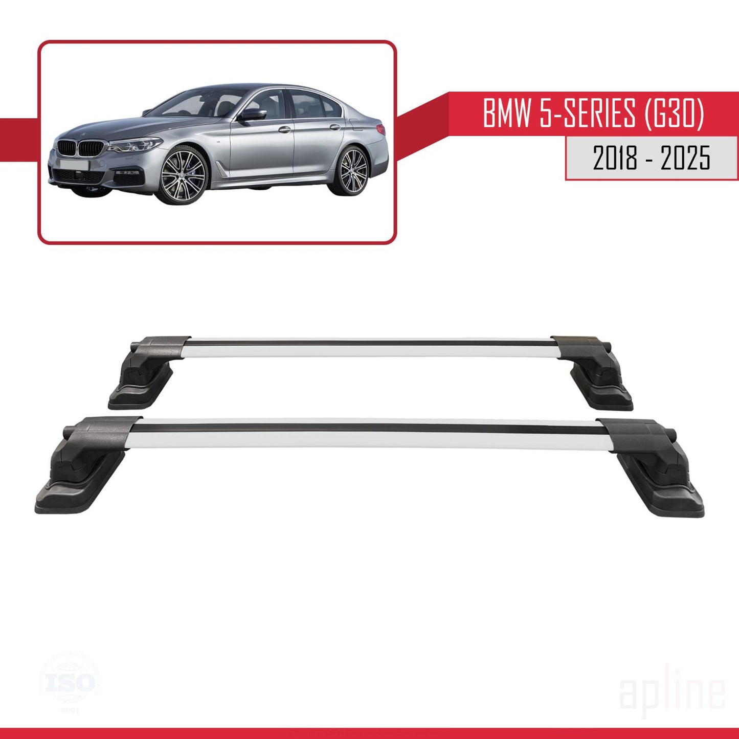 Compatible avec BMW Série 5 (G30) 2018-2025 ACE-3 Barres de Toit Railing Porte-Bagages de Voiture Gris Aluminium 2 Barres
