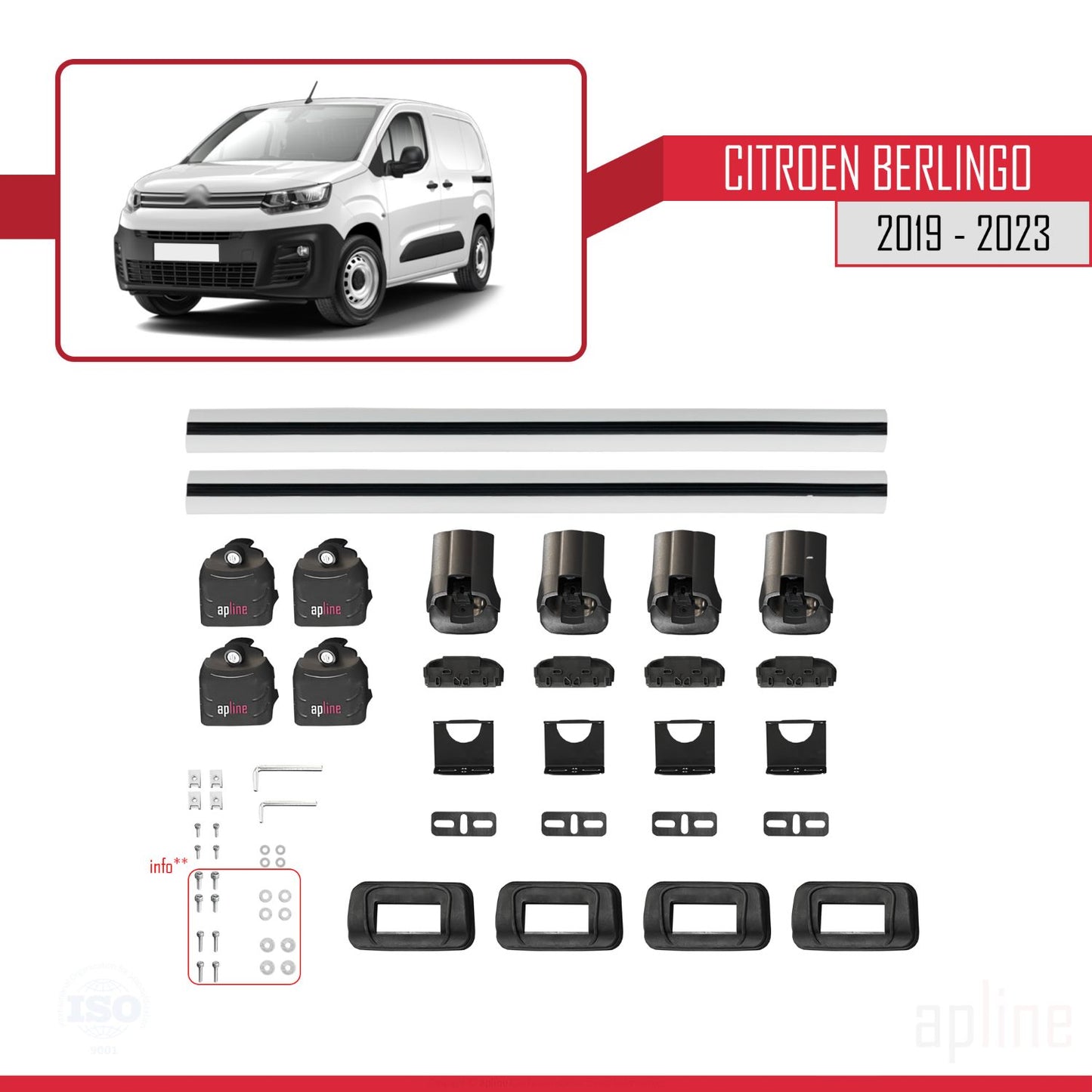 Kompatibel mit Citroen Berlingo 2019-2023 ACE-3 Dachgepäckträger, Reling, Gepäckträger, graues Aluminium, 2 Stangen