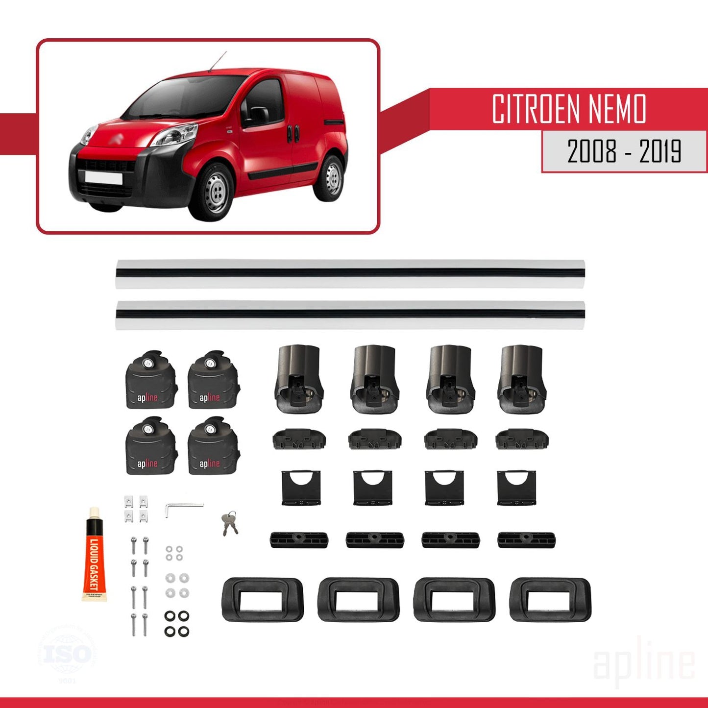 Kompatibel mit Citroen Nemo 2008-2019 ACE-3 Dachgepäckträger, Reling, Gepäckträger, graues Aluminium, 2 Stangen