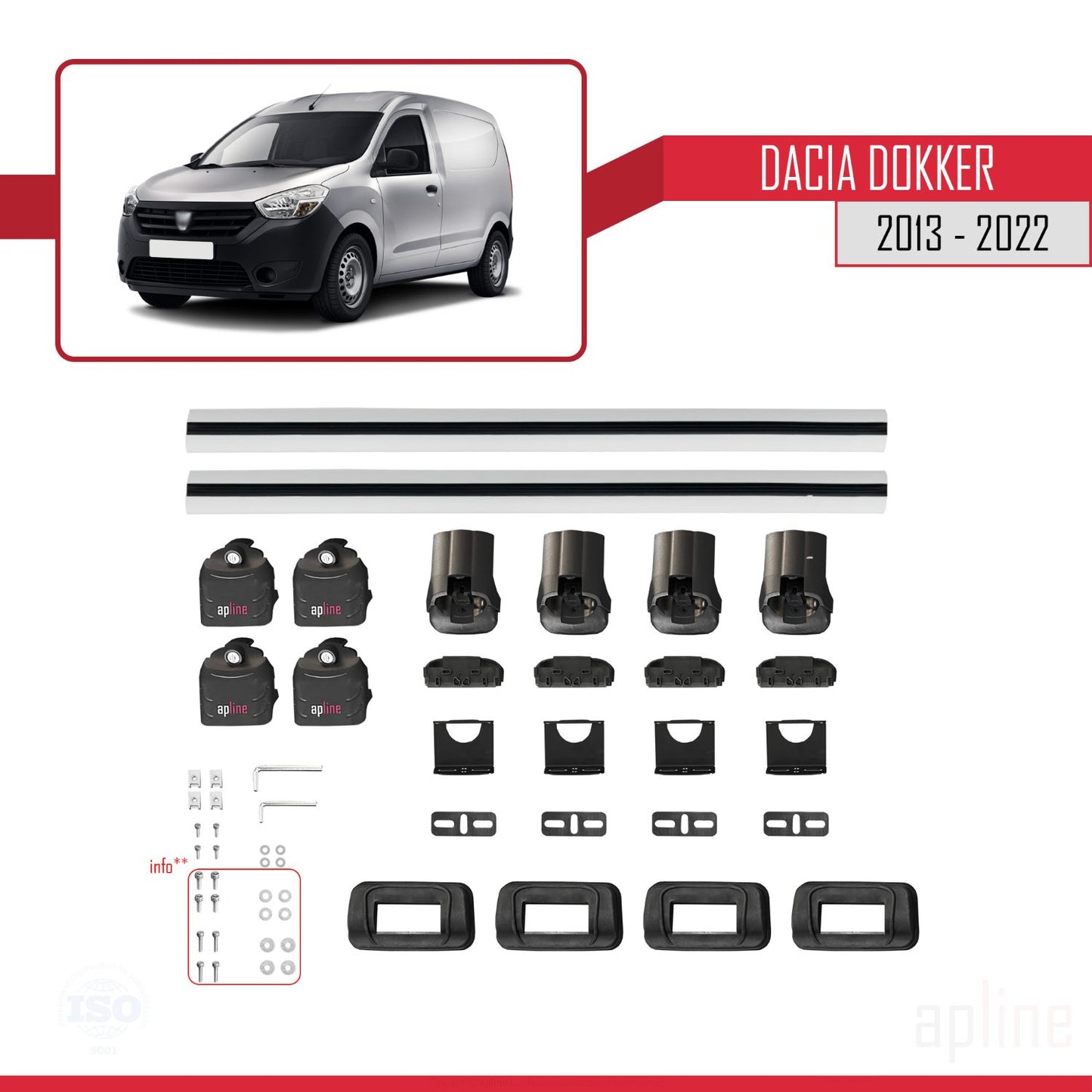 Compatible avec Dacia Dokker 2013-2022 ACE-3 Barres de Toit Railing Porte-Bagages de Voiture Gris Aluminium 2 Barres