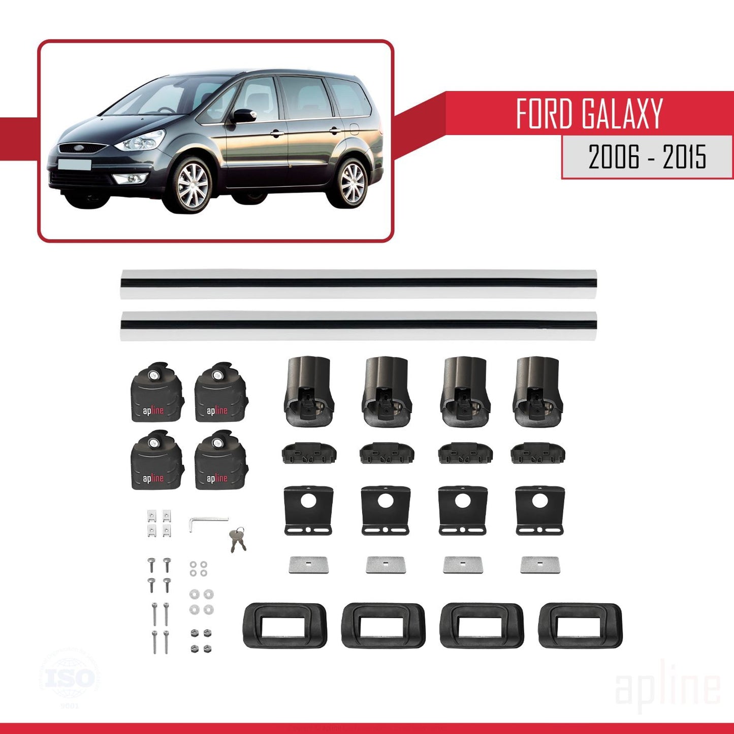 Compatible avec Ford Galaxy (MK3) 2006-2015 ACE-3 Barres de Toit Railing Porte-Bagages de Voiture Gris Aluminium 2 Barres