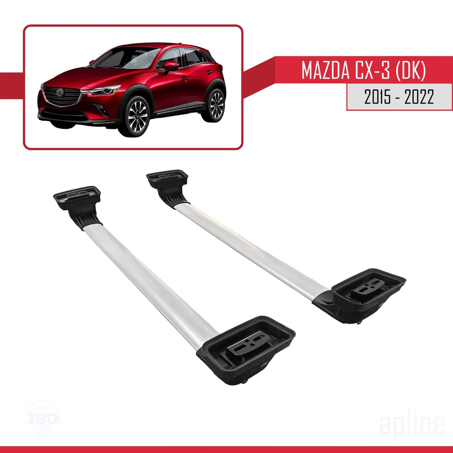 Compatible avec Mazda CX-3 (DK) 2015-2022 ACE-3 Barres de Toit Railing Porte-Bagages de Voiture Gris Aluminium 2 Barres