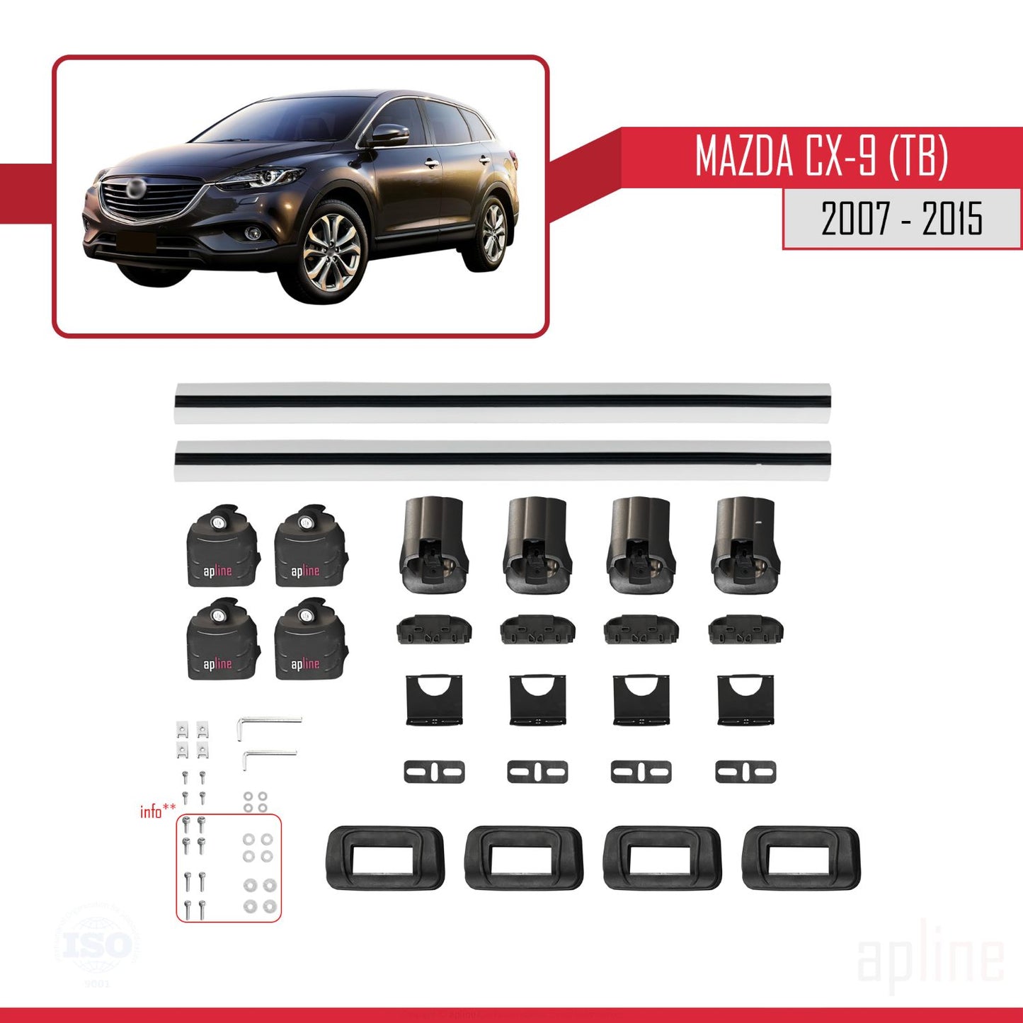 Compatible avec Mazda CX-9 (TB) 2007-2015 ACE-3 Barres de Toit Railing Porte-Bagages de Voiture Gris Aluminium 2 Barres