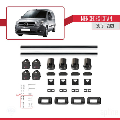 Compatible avec Mercedes Benz Citan 2012-2021 ACE-3 Barres de Toit Railing Porte-Bagages de Voiture Gris Aluminium 2 Barres