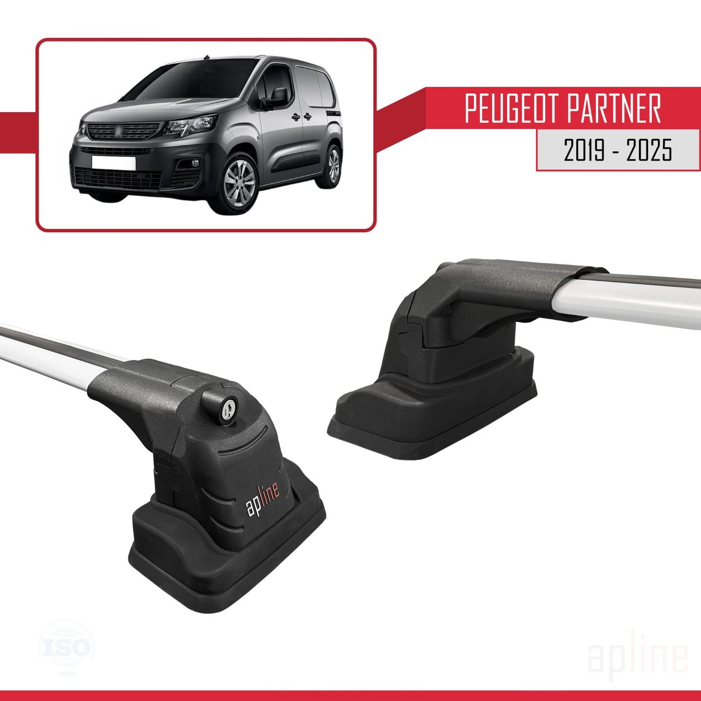 Compatible avec Peugeot Partner 2019-2025 ACE-3 Barres de Toit Railing Porte-Bagages de Voiture Gris Aluminium 2 Barres