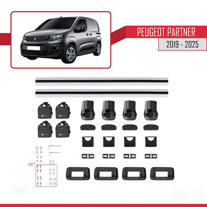 Compatible avec Peugeot Partner 2019-2025 ACE-3 Barres de Toit Railing Porte-Bagages de Voiture Gris Aluminium 2 Barres