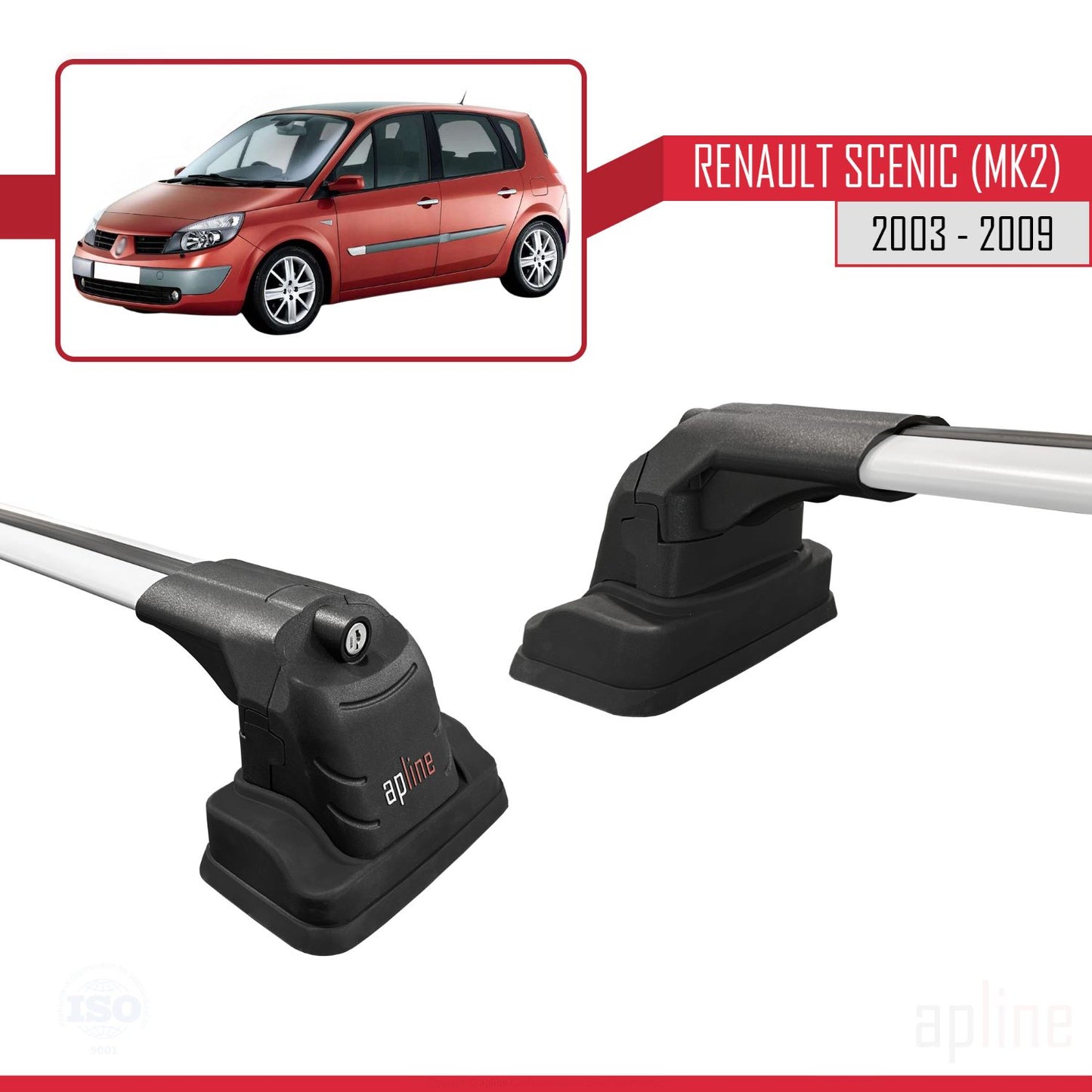 Compatible avec Renault Scenic (MK2) 2003-2009 ACE-3 Barres de Toit Railing Porte-Bagages de Voiture Gris Aluminium 2 Barres