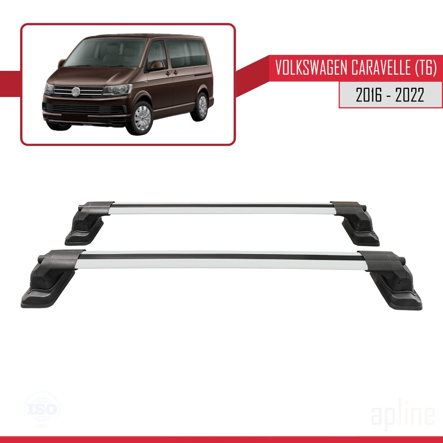 Compatible avec Volkswagen Caravelle (T6) 2016-2022 ACE-3 Barres de Toit Railing Porte-Bagages de Voiture Gris Aluminium 2 Barres