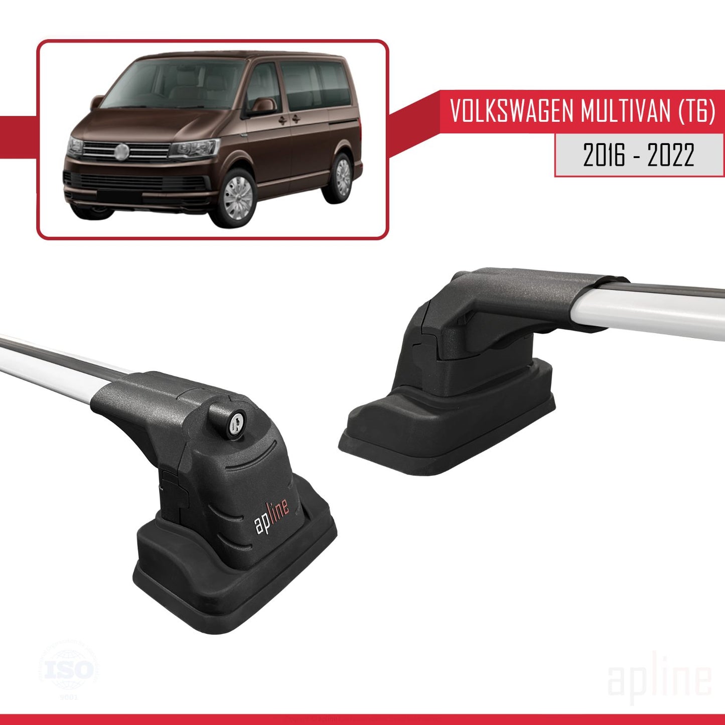 Compatible avec Volkswagen Multivan (T6) 2016-2022 ACE-3 Barres de Toit Railing Porte-Bagages de Voiture Gris Aluminium 2 Barres