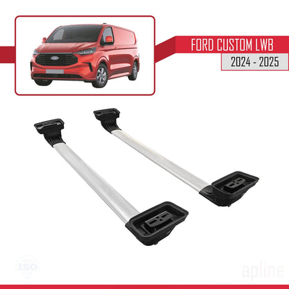 Compatible avec Ford Custom 2024-2025 ACE-3 Barres de Toit Railing Porte-Bagages de Voiture Gris Aluminium 2 Barres