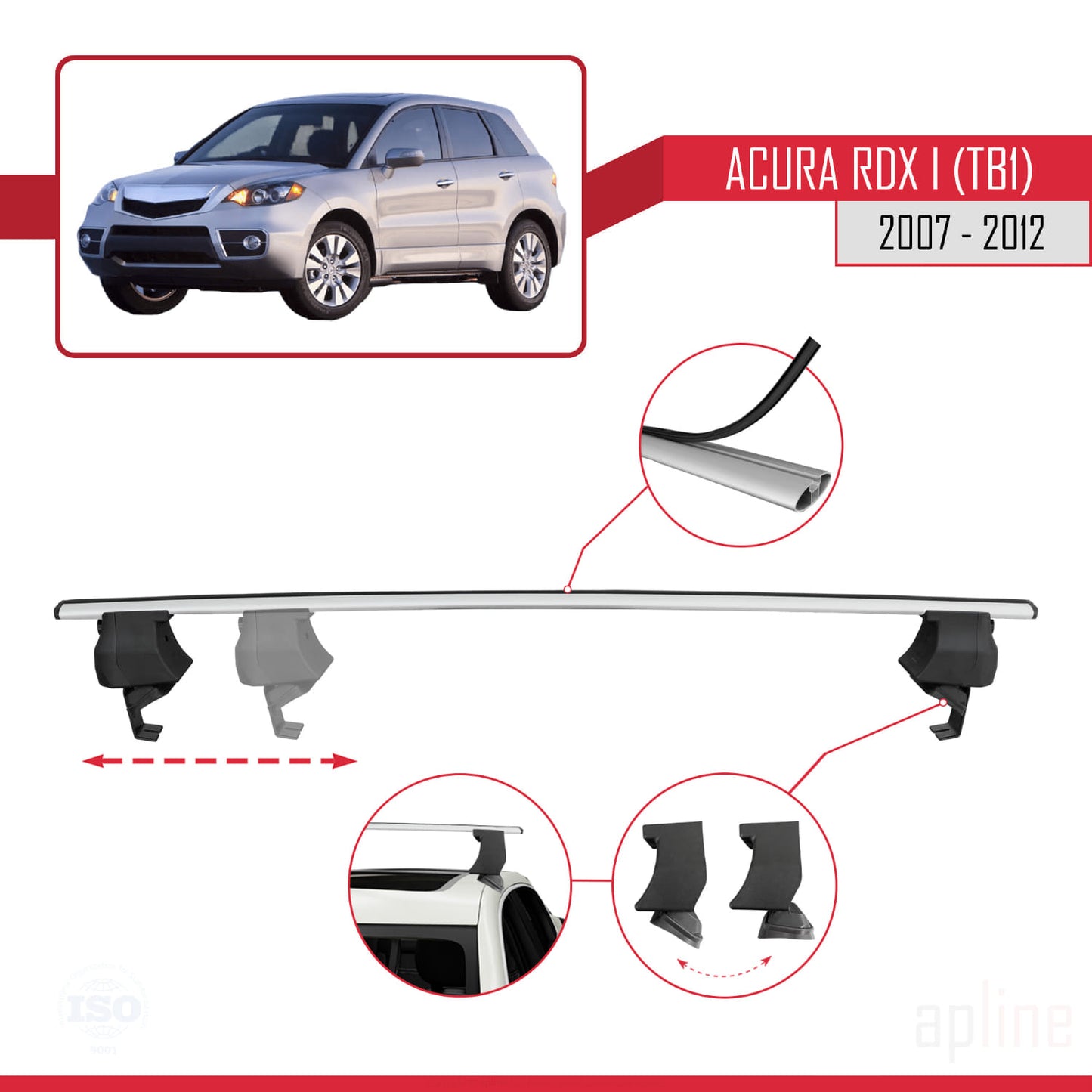 Compatibile con Acura RDX (TB1/2) 2007-2012 ACE-4 Barre portatutto per auto in alluminio grigio 2 barre