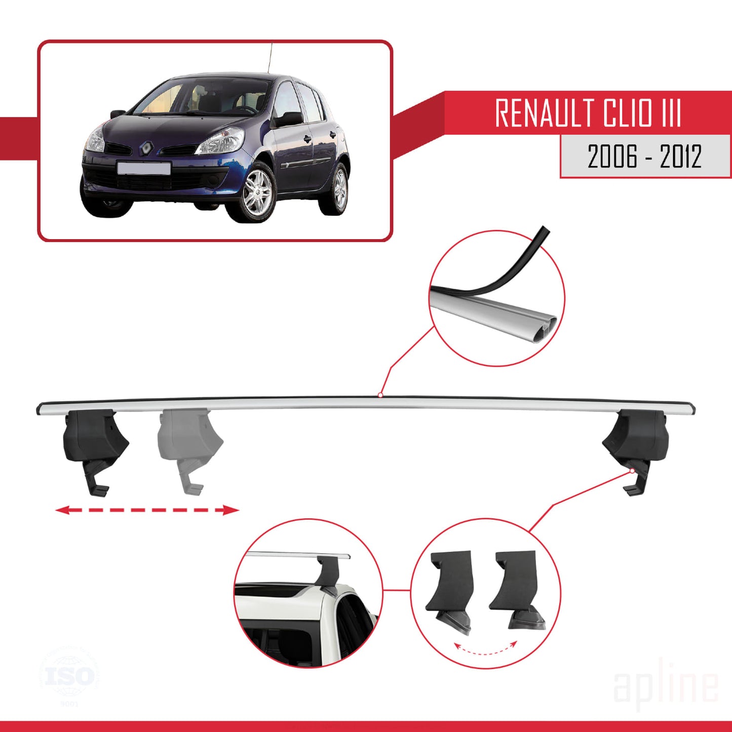 Compatible avec Renault Clio 3 2006-2012 ACE-4 Barres de Toit Railing Porte-Bagages de Voiture Gris Aluminium 2 Barres