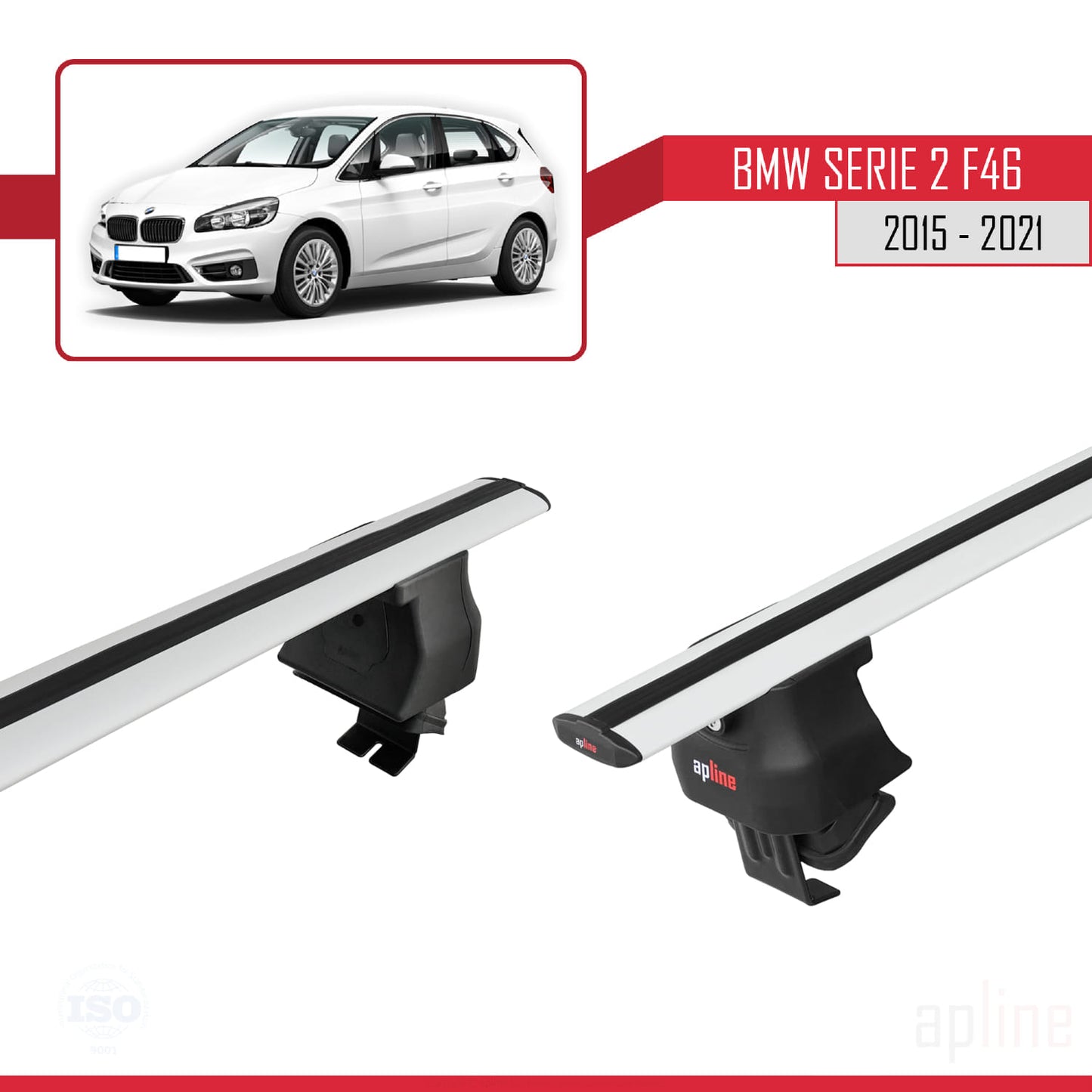 Compatibile con BMW Serie 2 (F46) Gran Tourer 2015-2021 Barre portatutto ACE-4 Portapacchi per auto in alluminio grigio 2 barre