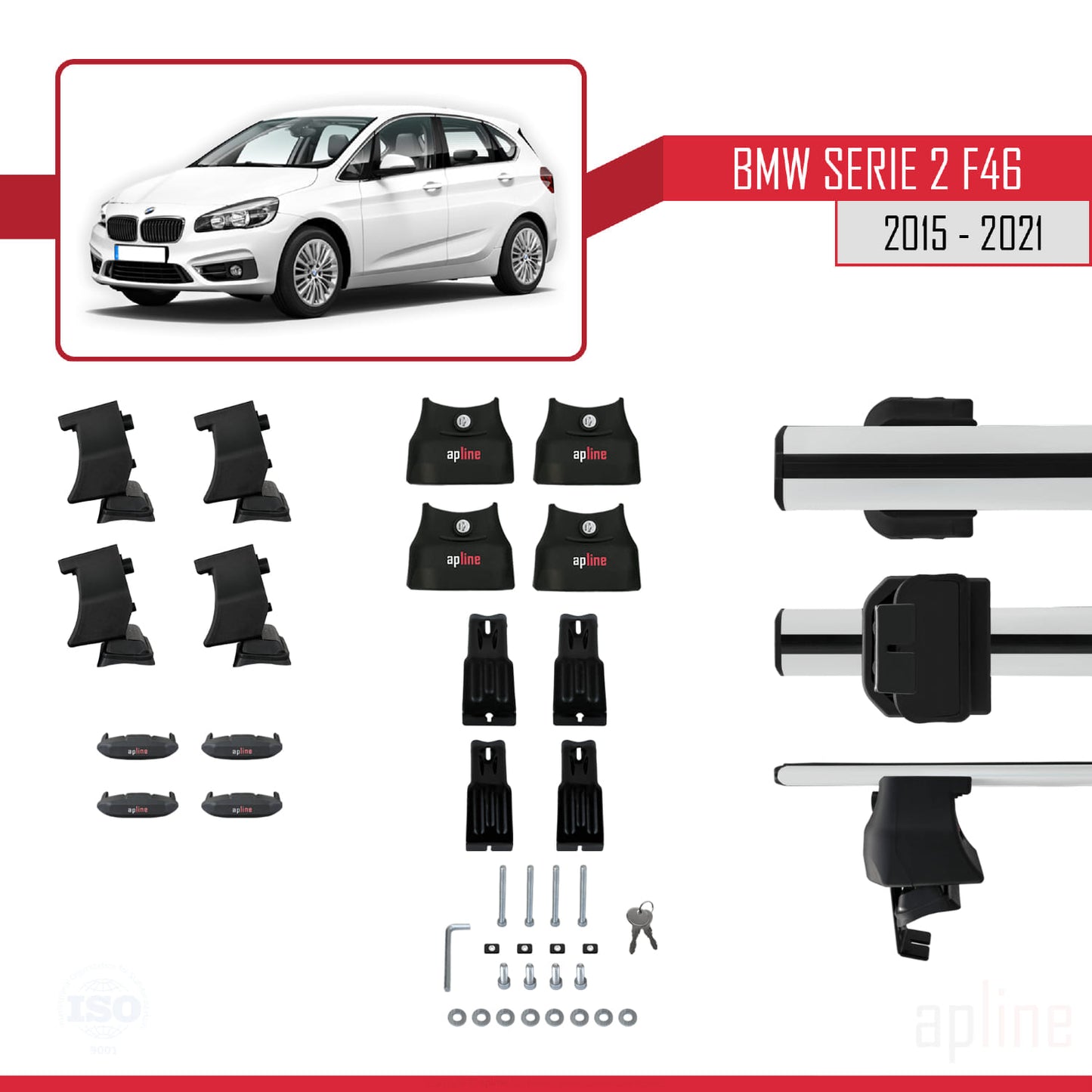 Compatibile con BMW Serie 2 (F46) Gran Tourer 2015-2021 Barre portatutto ACE-4 Portapacchi per auto in alluminio grigio 2 barre