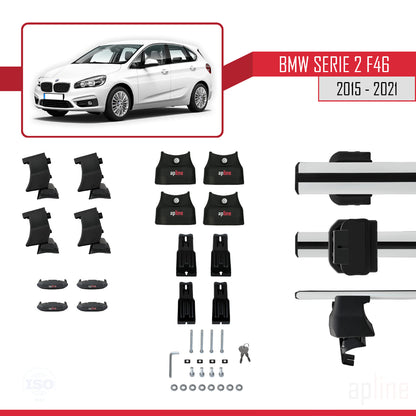 Compatibile con BMW Serie 2 (F46) Gran Tourer 2015-2021 Barre portatutto ACE-4 Portapacchi per auto in alluminio grigio 2 barre
