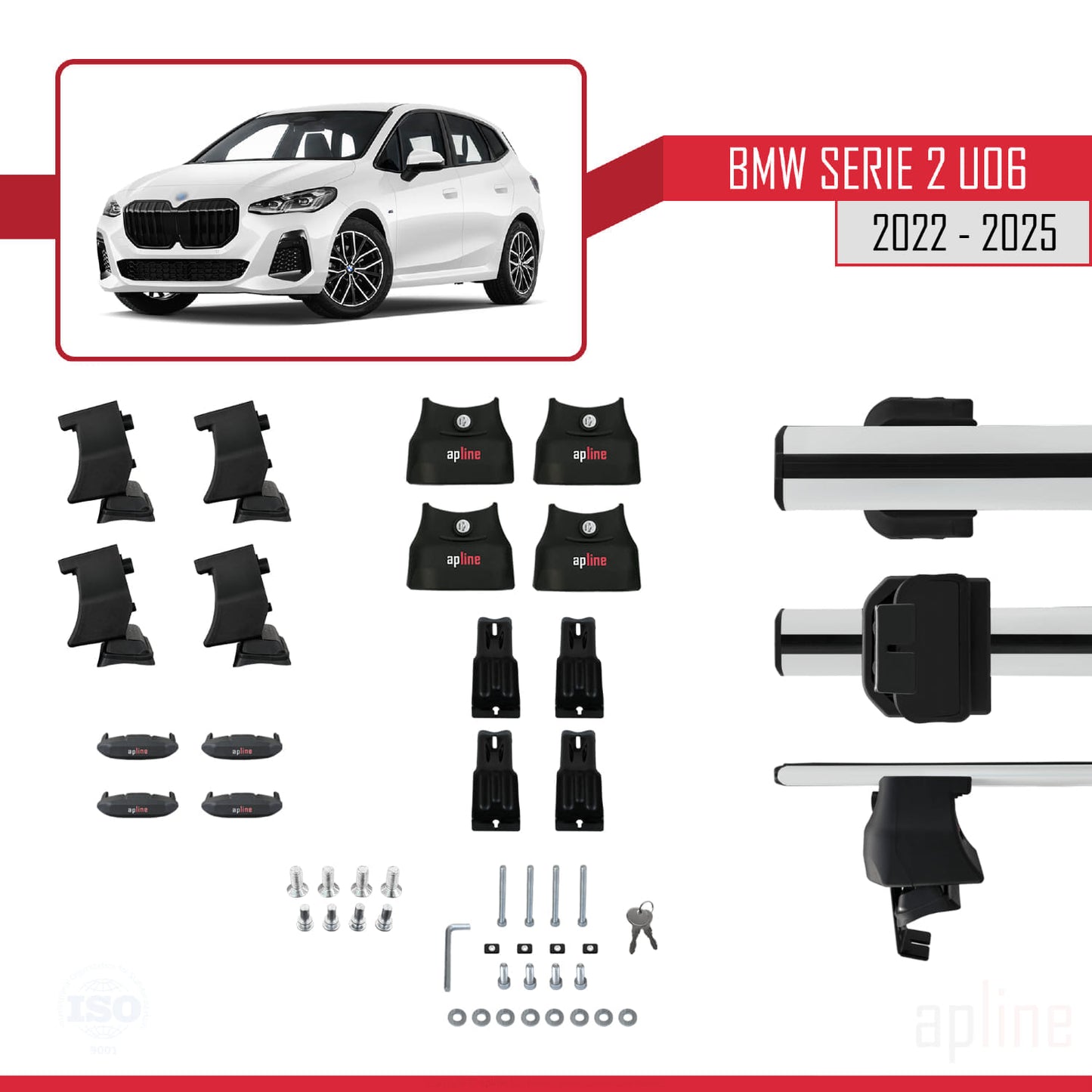 Compatible avec BMW Série 2 (U06) Active Tourer 2022-2025 ACE-4 Barres de Toit Railing Porte-Bagages de Voiture Gris Aluminium 2 Barres