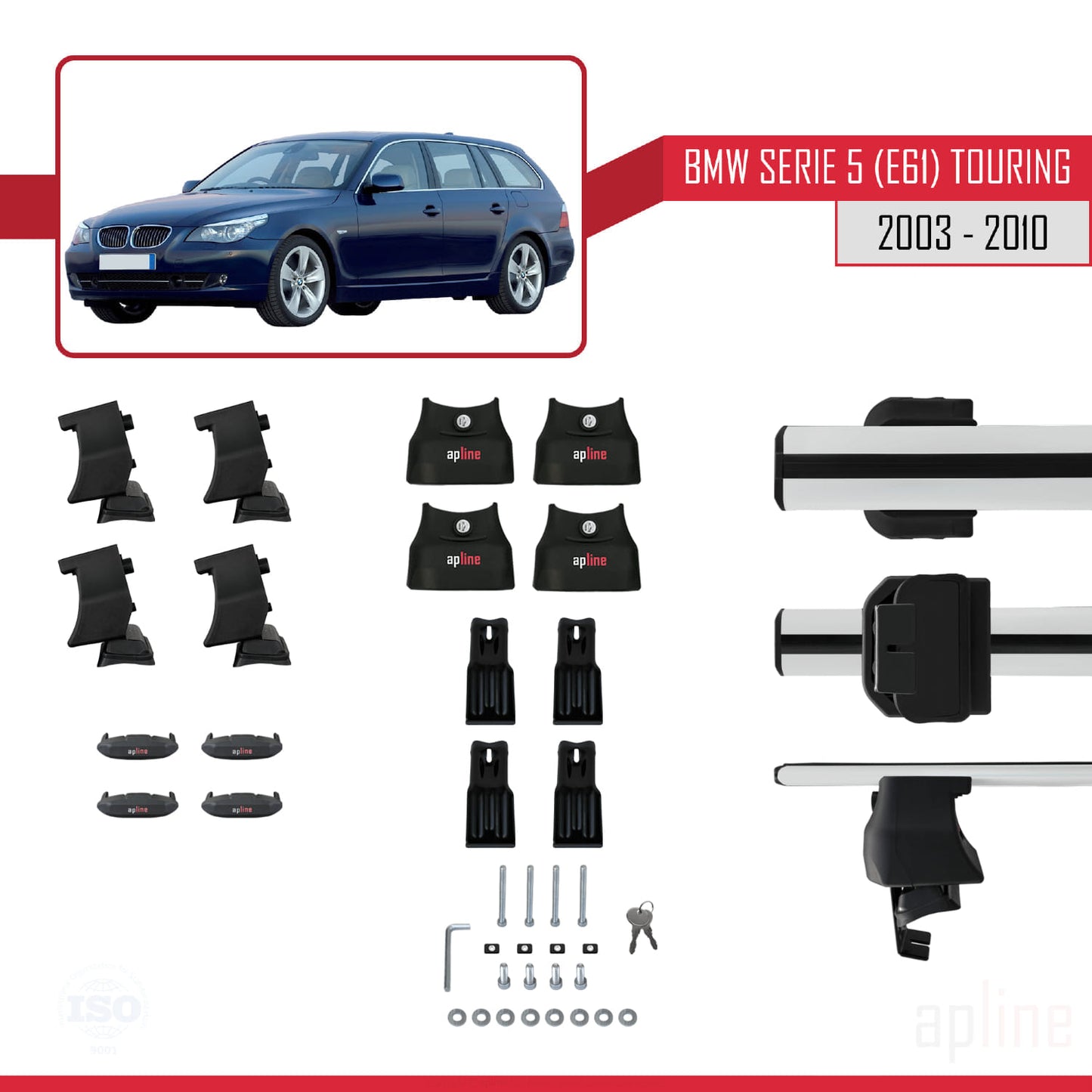 Compatibile con BMW Serie 5 (E61) Touring 2004-2010 ACE-4 Barre portatutto per auto Portapacchi in alluminio grigio 2 barre