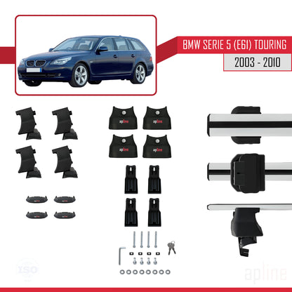 Compatibile con BMW Serie 5 (E61) Touring 2004-2010 ACE-4 Barre portatutto per auto Portapacchi in alluminio grigio 2 barre