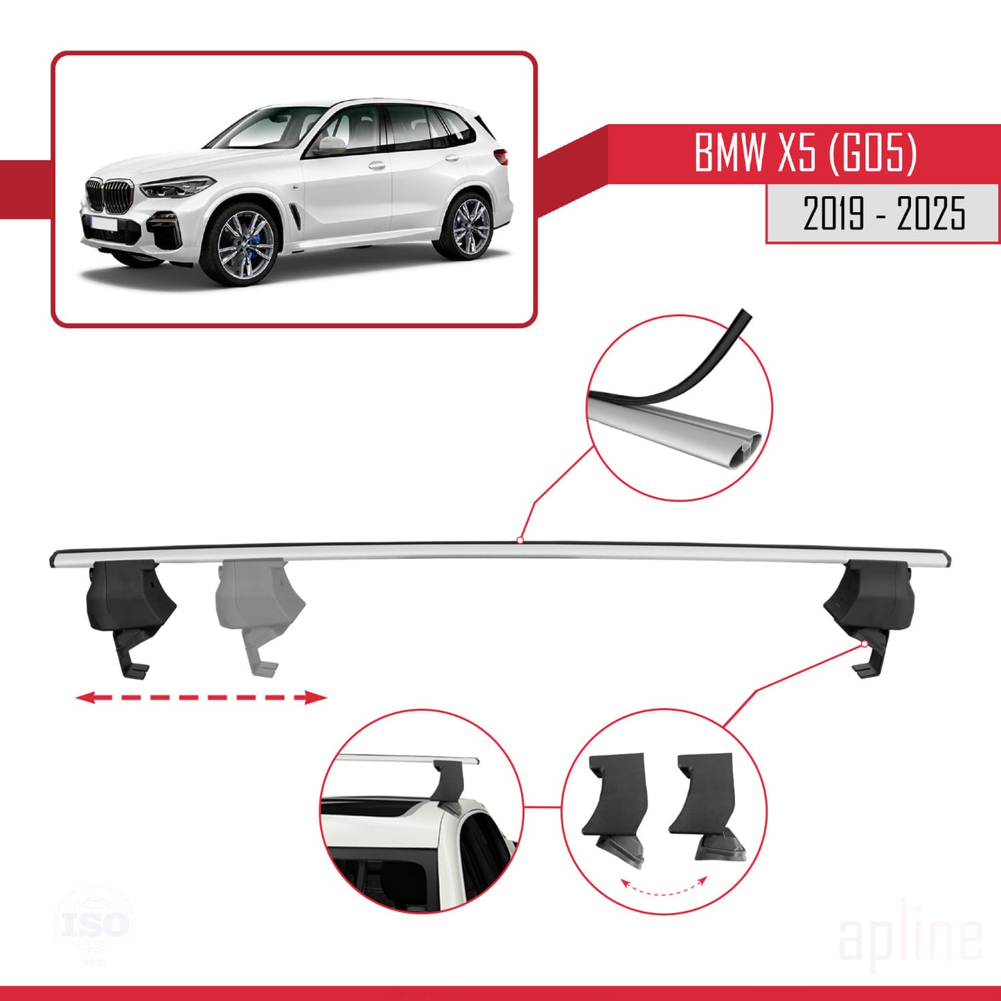 Compatibile con BMW X5 (G05) 2019-2025 ACE-4 Barre portatutto per auto Portapacchi in alluminio grigio 2 barre