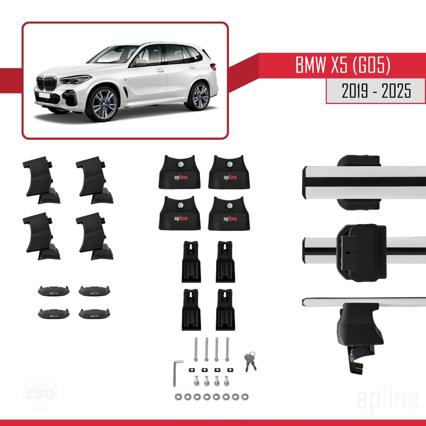 Compatibile con BMW X5 (G05) 2019-2025 ACE-4 Barre portatutto per auto Portapacchi in alluminio grigio 2 barre