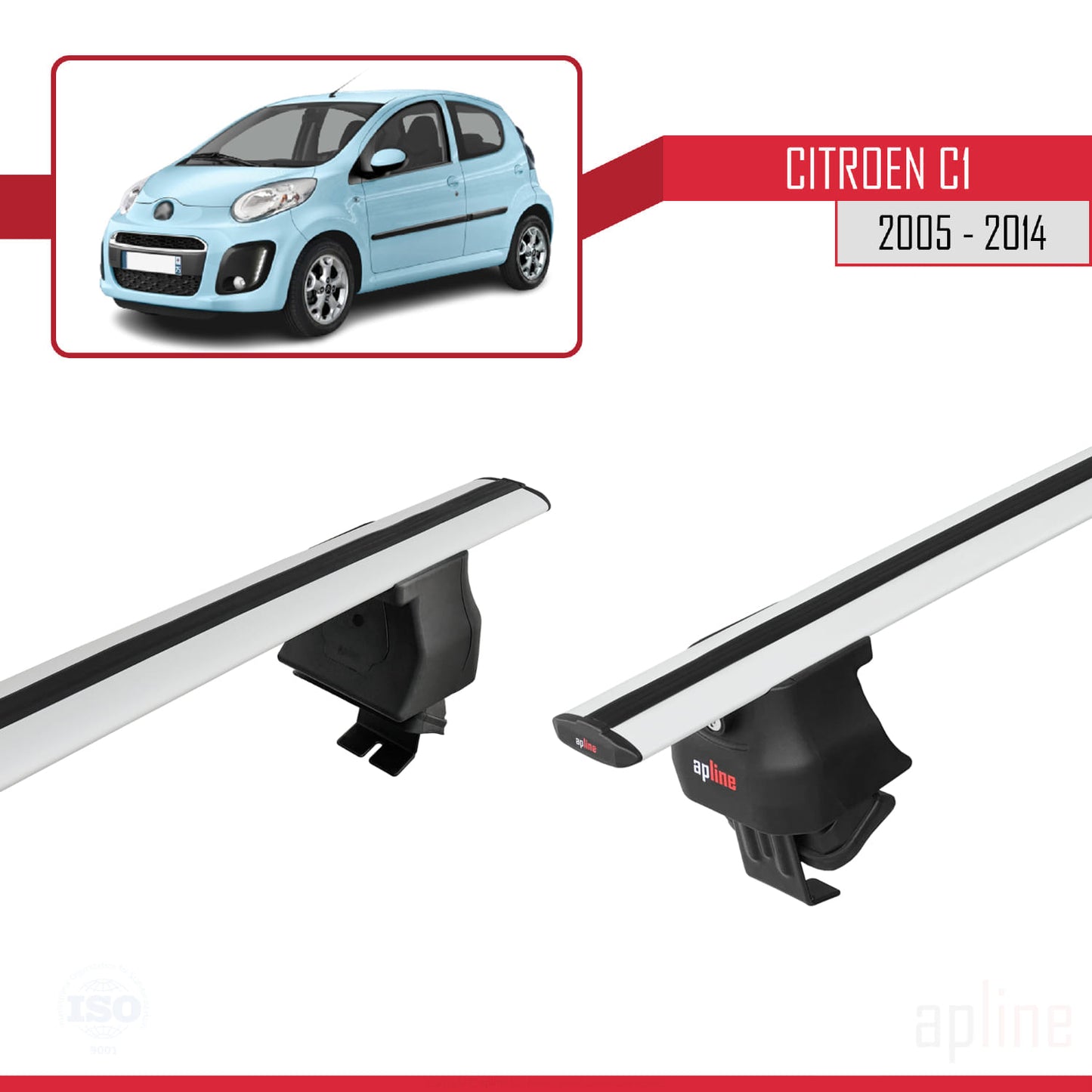 Kompatibel mit Citroen C1 2005-2014 ACE-4 Dachgepäckträger, Reling, Gepäckträger, graues Aluminium, 2 Stangen