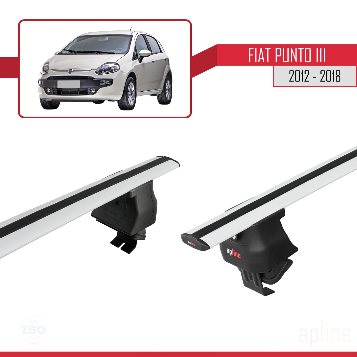 Compatible avec Fiat Punto 3 (199) 2012-2018 ACE-4 Barres de Toit Railing Porte-Bagages de Voiture Gris Aluminium 2 Barres