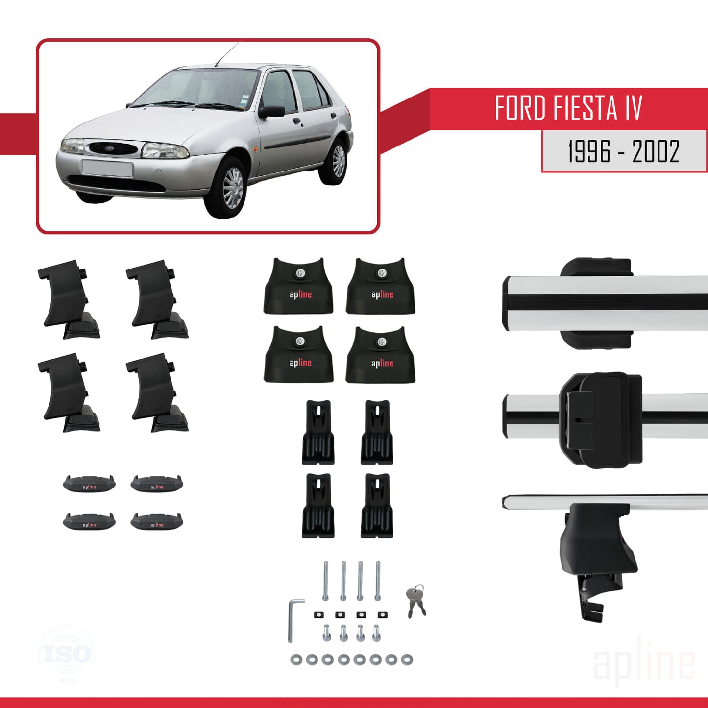 Compatible avec Ford Fiesta 4 1996-2002 ACE-4 Barres de Toit Railing Porte-Bagages de Voiture Gris Aluminium 2 Barres