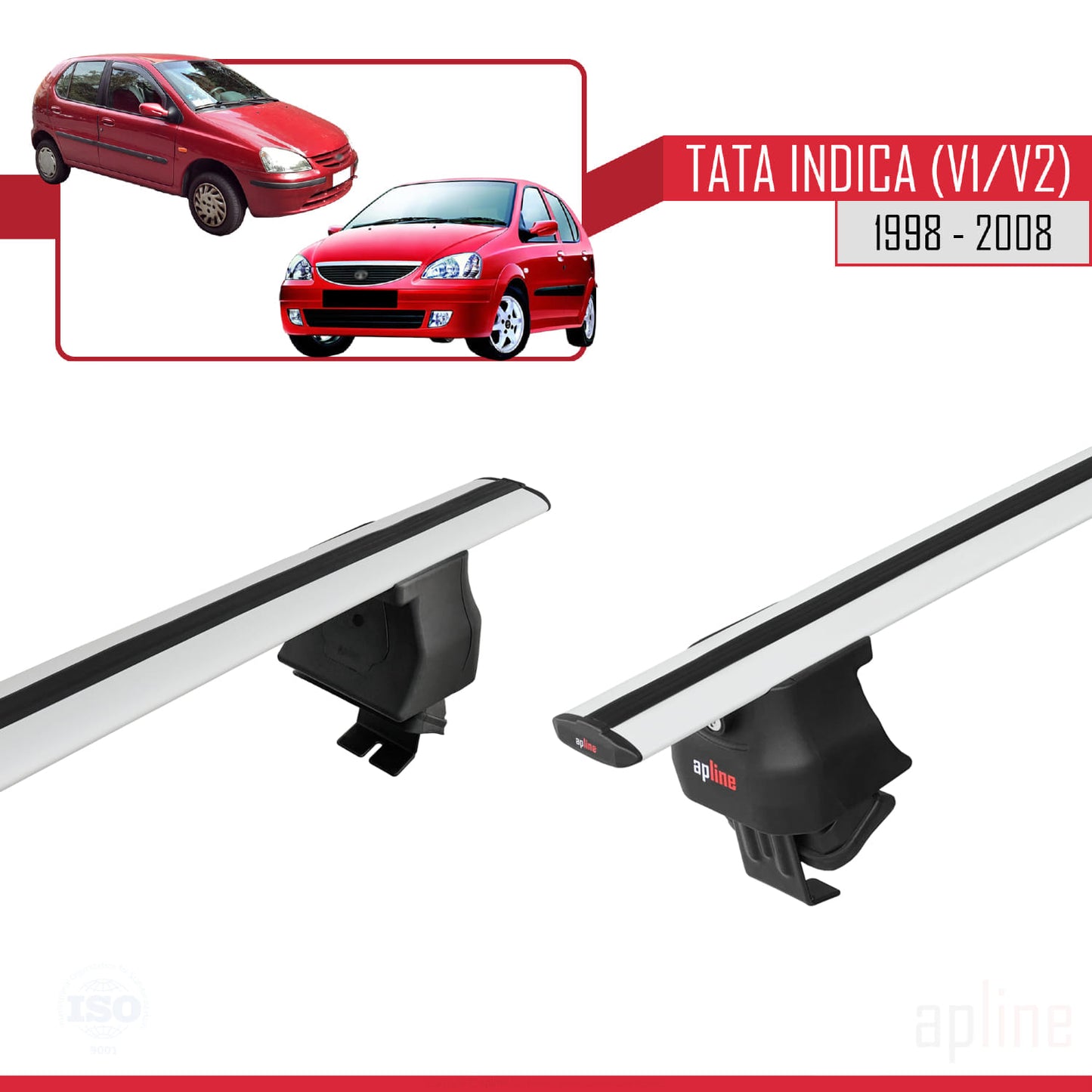 Compatible avec Tata Indica (V1/V2) 1998-2008 ACE-4 Barres de Toit Railing Porte-Bagages de Voiture Gris Aluminium 2 Barres