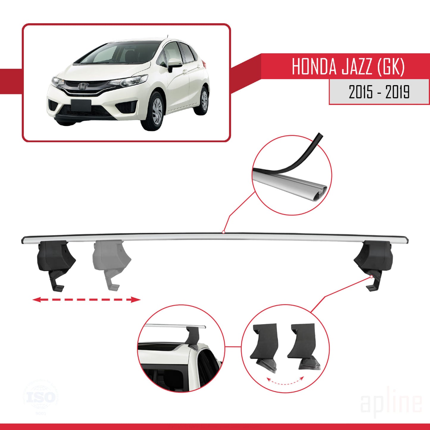 Compatible avec Honda Jazz 3 (GK) 2015-2019 ACE-4 Barres de Toit Railing Porte-Bagages de Voiture Gris Aluminium 2 Barres