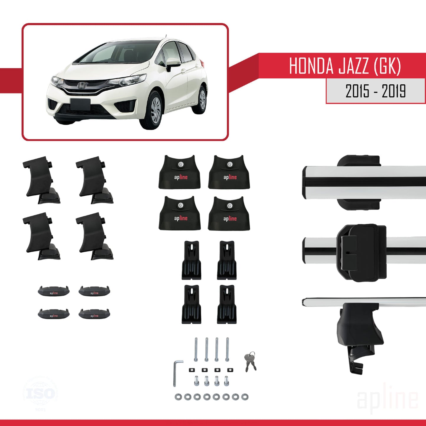 Compatible avec Honda Jazz 3 (GK) 2015-2019 ACE-4 Barres de Toit Railing Porte-Bagages de Voiture Gris Aluminium 2 Barres