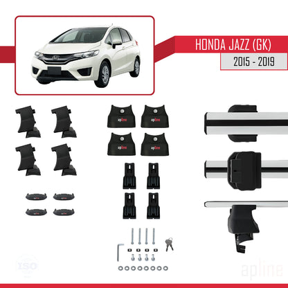 Compatible avec Honda Jazz 3 (GK) 2015-2019 ACE-4 Barres de Toit Railing Porte-Bagages de Voiture Gris Aluminium 2 Barres