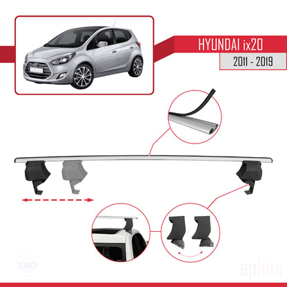 Compatible with Hyundai ix20 (JC) 2011-2019 ACE-4 Car Roof Rack Cross Bar Grey Aluminium 2 Bars