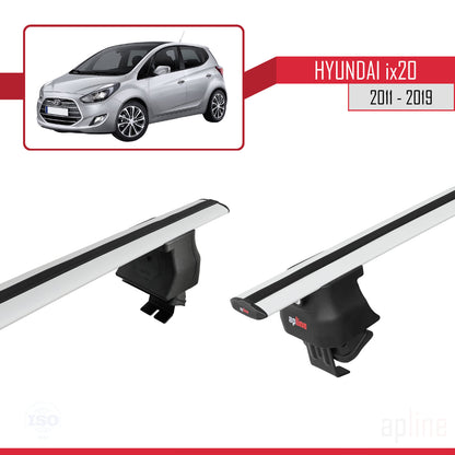 Compatible with Hyundai ix20 (JC) 2011-2019 ACE-4 Car Roof Rack Cross Bar Grey Aluminium 2 Bars