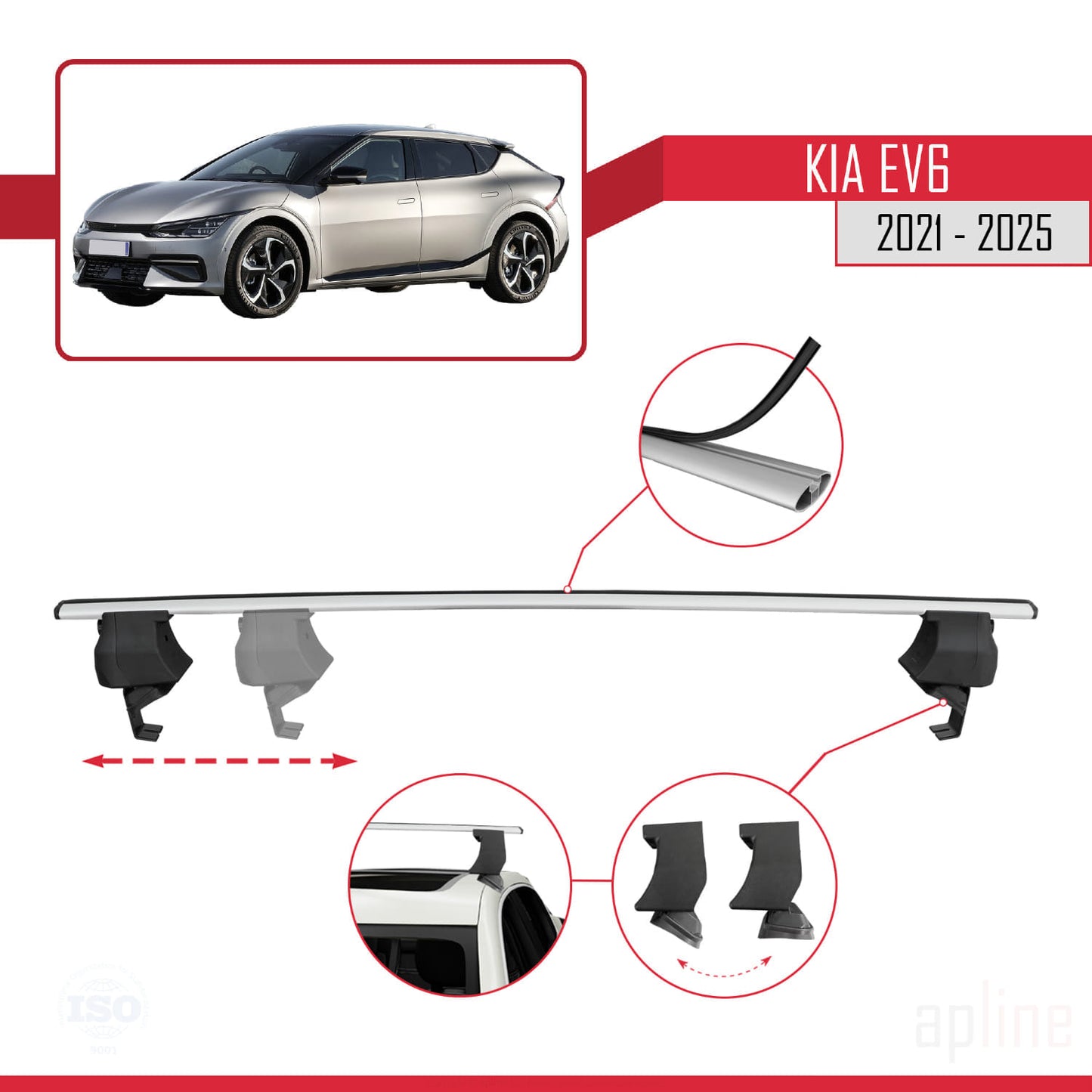 Compatible avec Kia EV6 2021-2025 ACE-4 Barres de Toit Railing Porte-Bagages de Voiture Gris Aluminium 2 Barres