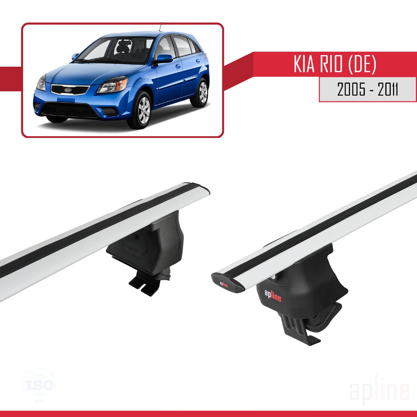 Compatible with Kia Rio 2 (JB) HB 2005-2011 ACE-4 Car Roof Rack Cross Bar Grey Aluminium 2 Bars