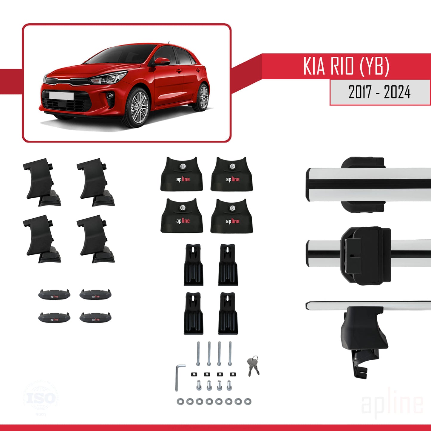 Compatible avec Kia Rio 4 (YB) HB 2017-2023 ACE-4 Barres de Toit Railing Porte-Bagages de Voiture Gris Aluminium 2 Barres