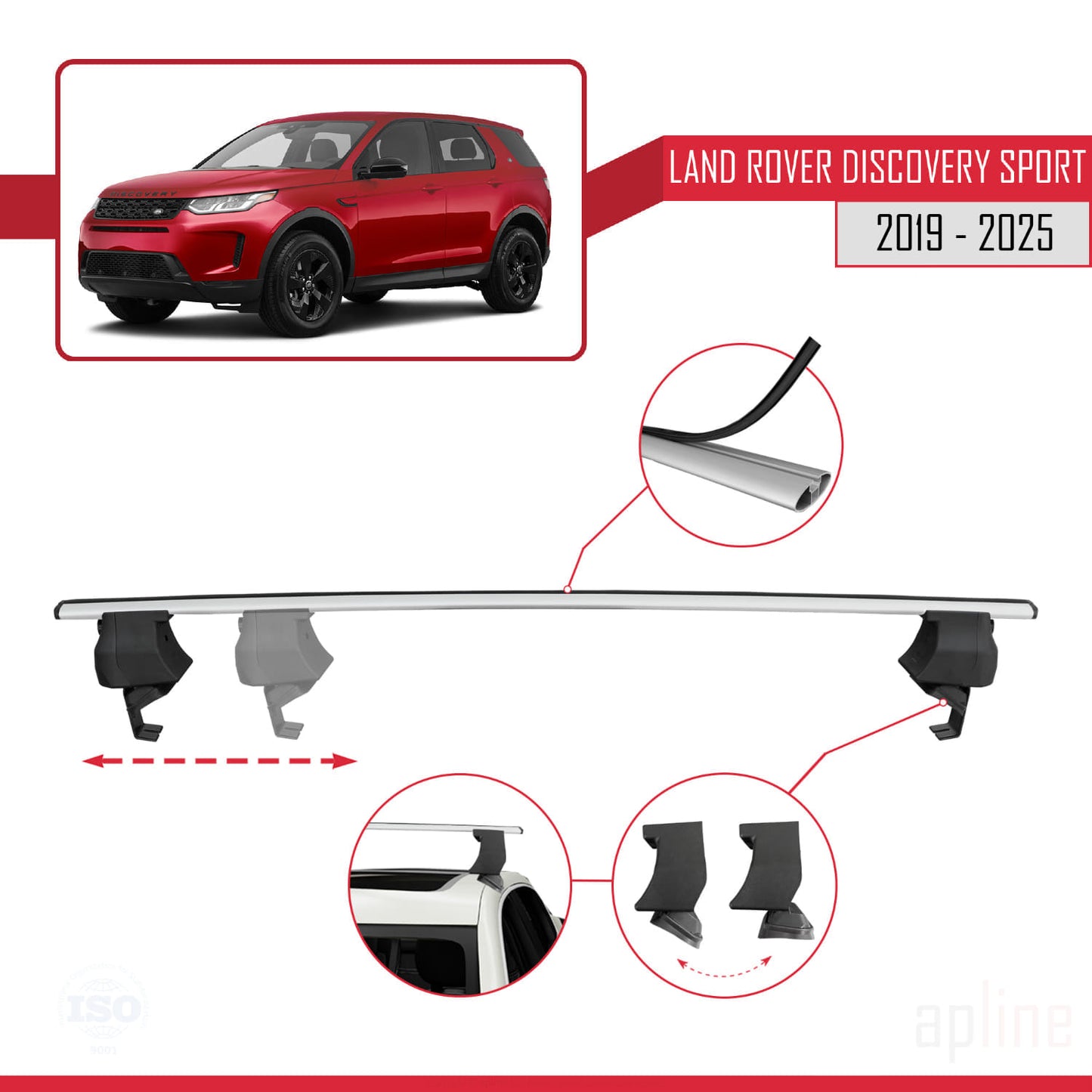 Compatible avec Land Rover Discovery Sport (L550) Post-Facelift 2019-2025 ACE-4 Barres de Toit Railing Porte-Bagages de Voiture Gris Aluminium 2 Barres