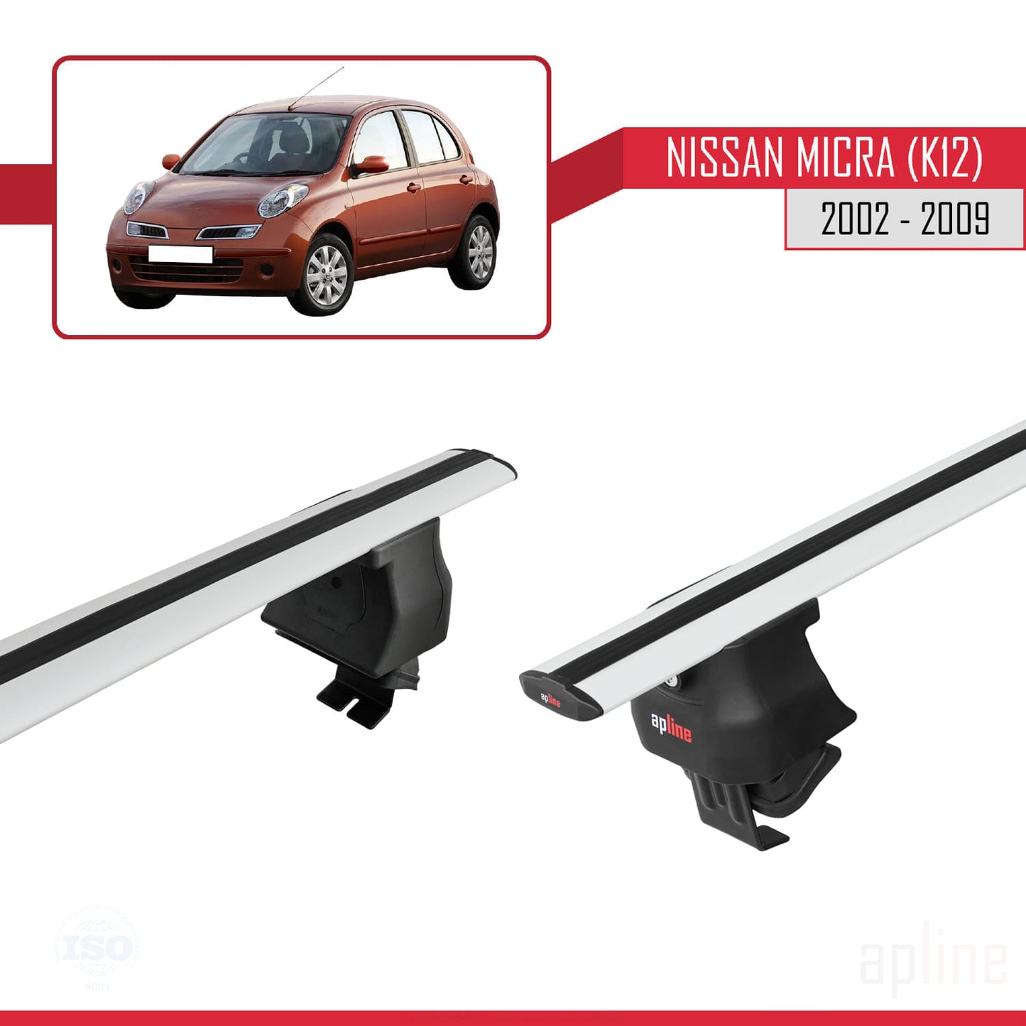 Compatible avec Nissan Micra 3 (K12) 2002-2009 ACE-4 Barres de Toit Railing Porte-Bagages de Voiture Gris Aluminium 2 Barres