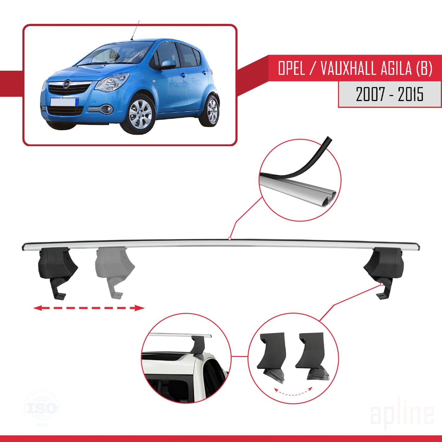 Compatible avec Opel/Vauxhall Agila (B) 2007-2015 ACE-4 Barres de Toit Railing Porte-Bagages de Voiture Gris Aluminium 2 Barres