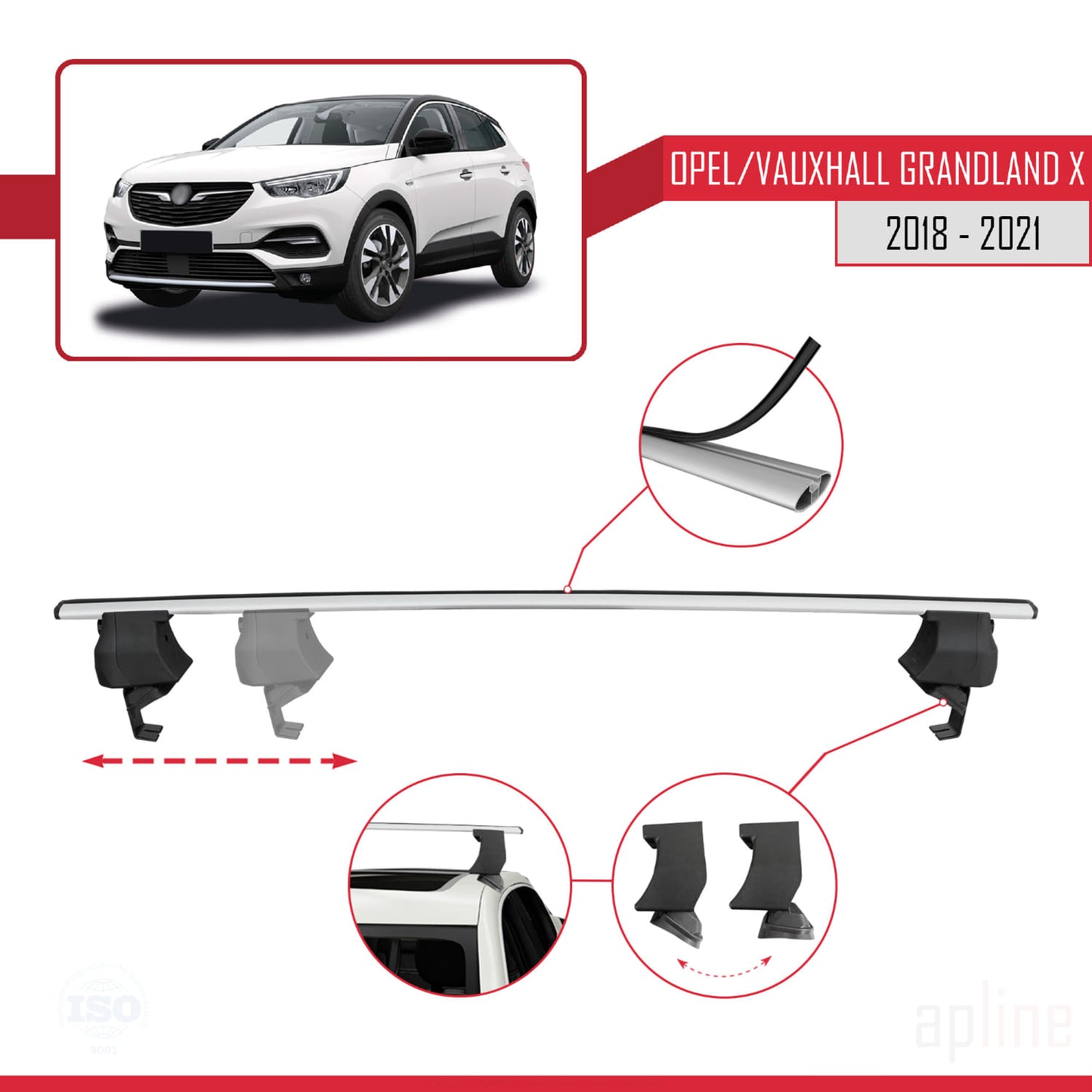 Compatible avec Opel Grandland X 2018-2021 ACE-4 Barres de Toit Railing Porte-Bagages de Voiture Gris Aluminium 2 Barres
