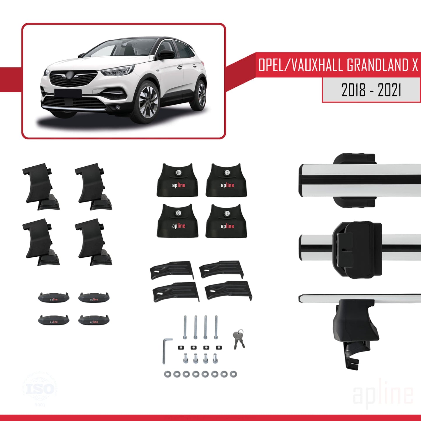 Compatible avec Opel Grandland X 2018-2021 ACE-4 Barres de Toit Railing Porte-Bagages de Voiture Gris Aluminium 2 Barres