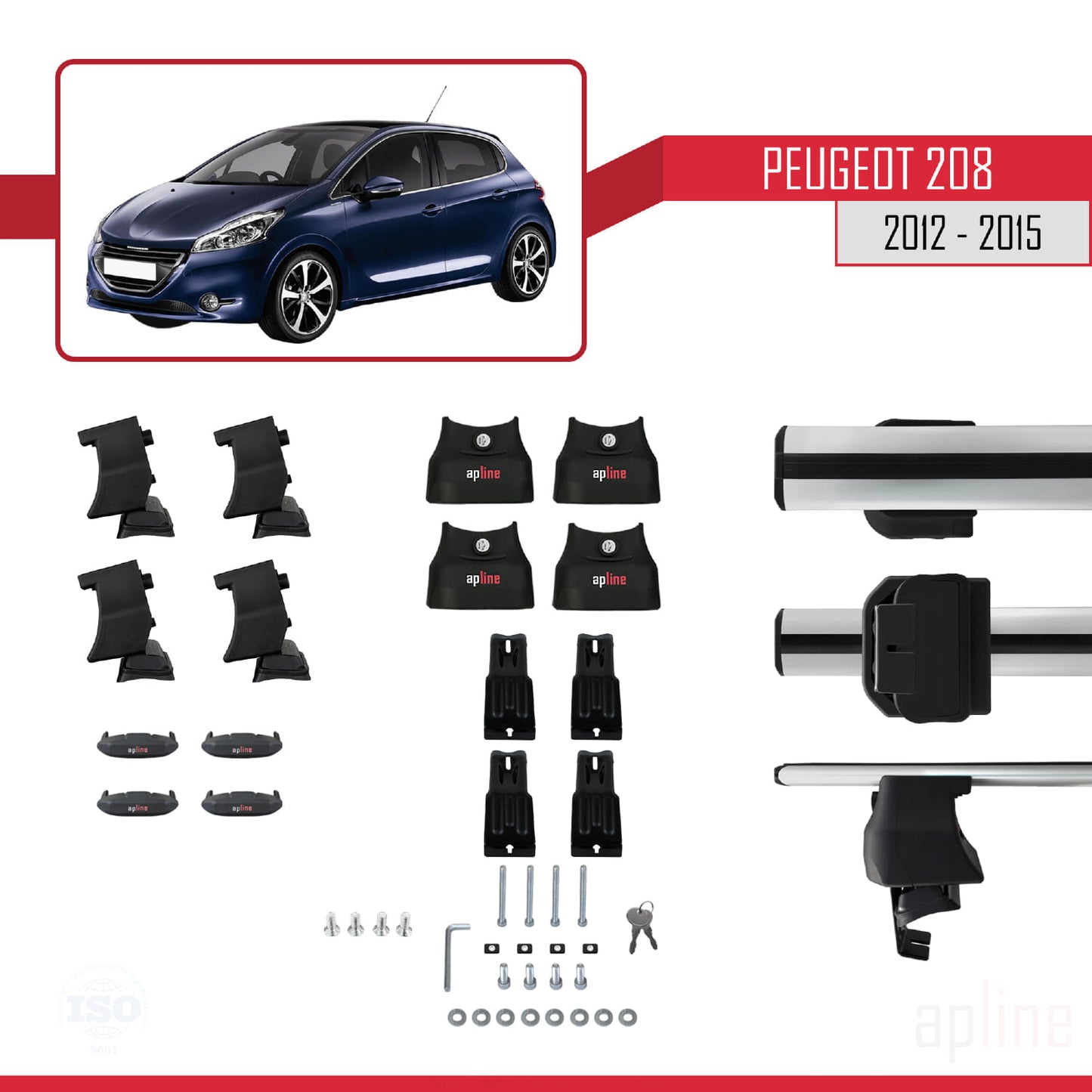 Compatible avec Peugeot 208 (A9) Pre-Facelift 2012-2015 ACE-4 Barres de Toit Railing Porte-Bagages de Voiture Gris Aluminium 2 Barres