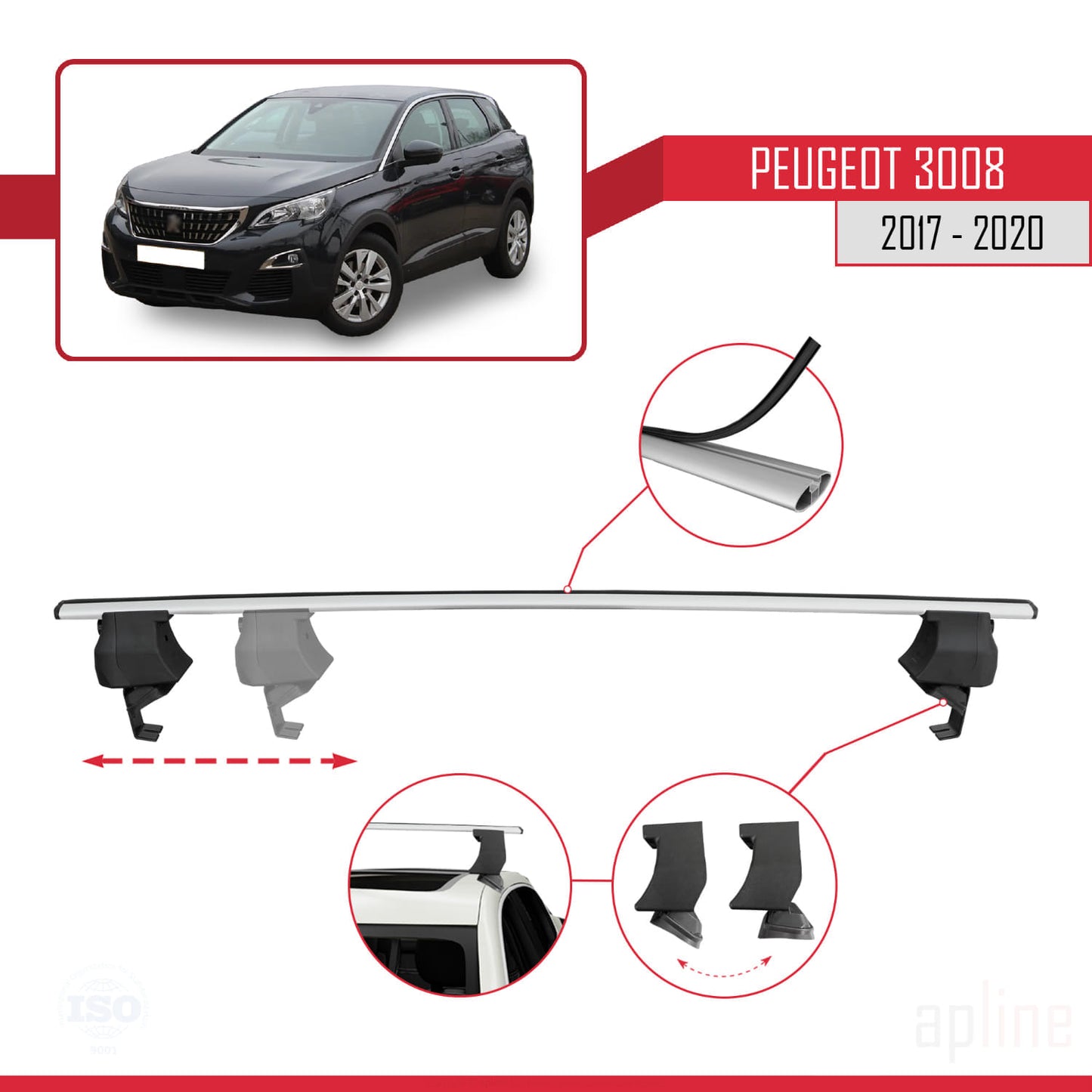 Compatible avec Peugeot 3008 II (P84) Pre-Facelift 2017-2020 ACE-4 Barres de Toit Railing Porte-Bagages de Voiture Gris Aluminium 2 Barres